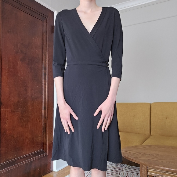 BCBG MaxAzria Black Wrap Midi Dress - Picture 1 of 7